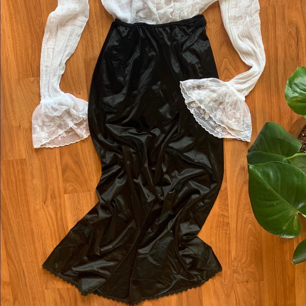 Black Silk Lace Gemmed Maxi Skirt